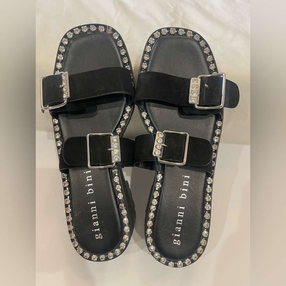 GIANNI BINI Stylish Black Sandals with Rhinestone Accents - Picture 8 of 13